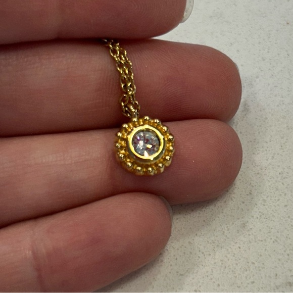 Dior Gold Plated Round Rhinestone Pendant Necklace